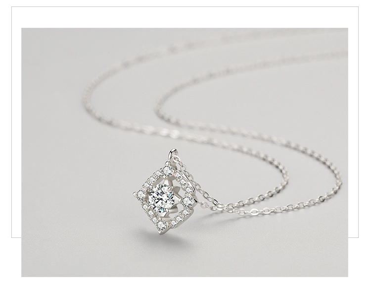 Round Square Geometric Design Necklace Sterling Silver