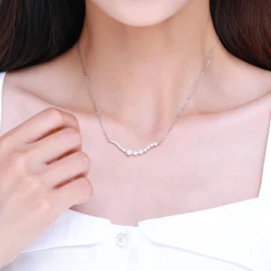 Wave Shape Pearl Pendant Necklace Sterling Silver