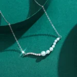 Wave Shape Pearl Pendant Necklace Sterling Silver