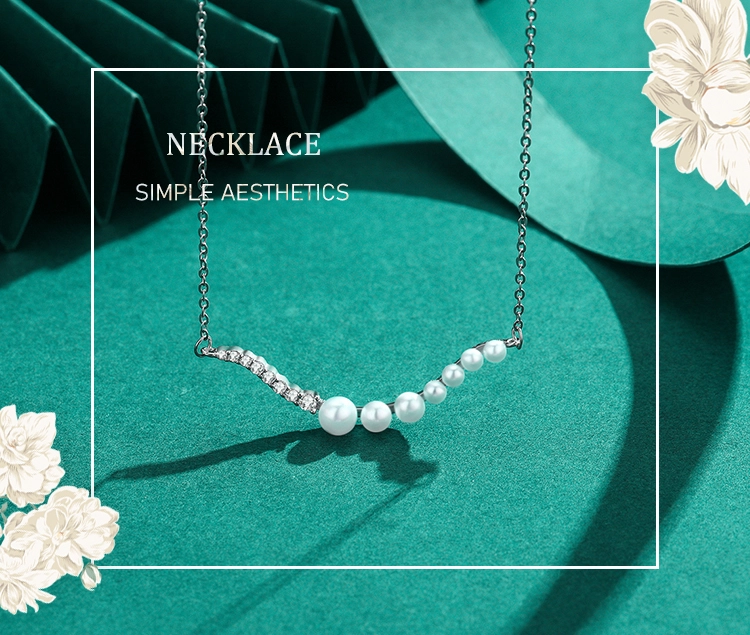 Wave Shape Pearl Pendant Necklace Sterling Silver