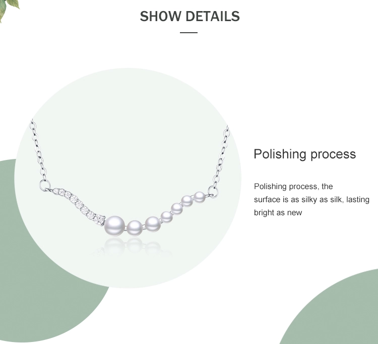 Wave Shape Pearl Pendant Necklace Sterling Silver