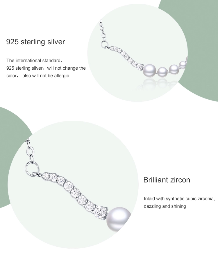 Wave Shape Pearl Pendant Necklace Sterling Silver