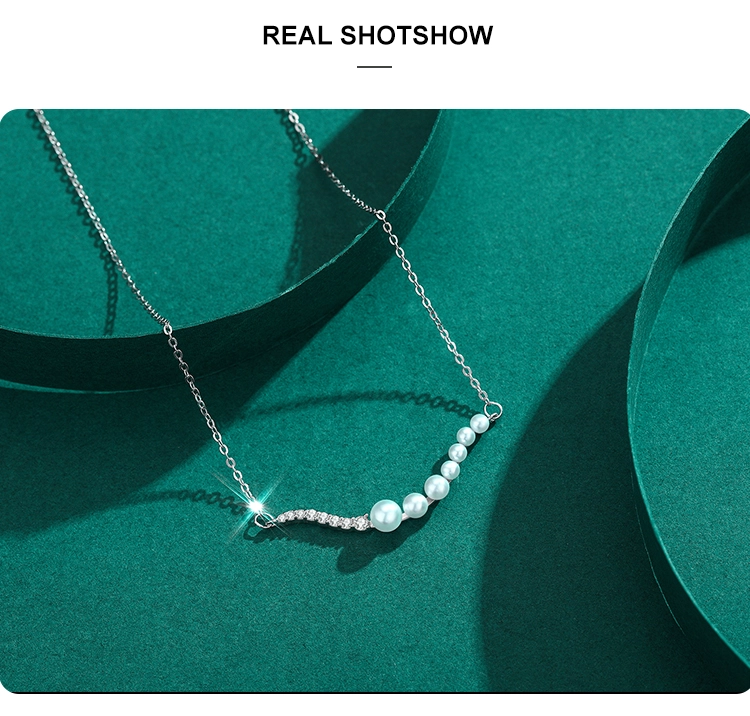 Wave Shape Pearl Pendant Necklace Sterling Silver