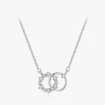 Double Circle Tiny Flower Round Pendant Necklace Sterling Silver