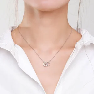 Double Circle Tiny Flower Round Pendant Necklace Sterling Silver