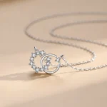 Double Circle Tiny Flower Round Pendant Necklace Sterling Silver