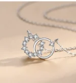 Double Circle Tiny Flower Round Pendant Necklace Sterling Silver