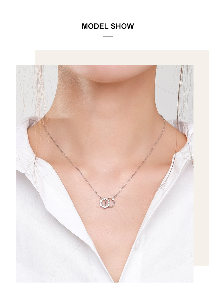 Double Circle Tiny Flower Round Pendant Necklace Sterling Silver