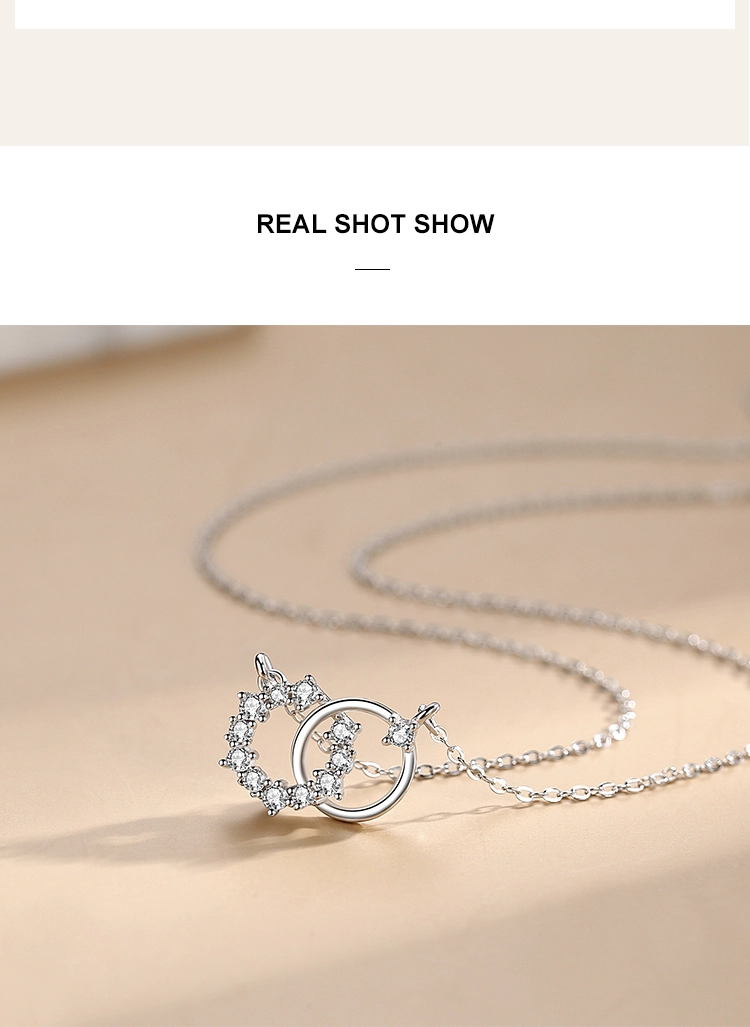 Double Circle Tiny Flower Round Pendant Necklace Sterling Silver