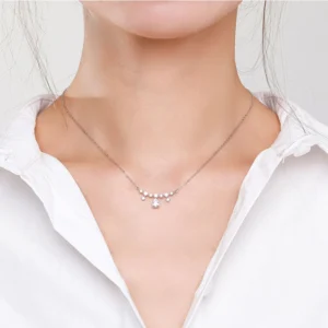 CZ Water Drop Shape Pendant Necklace Sterling Silver