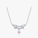 Pink Zircon Water Drop Design Necklace Sterling Silver