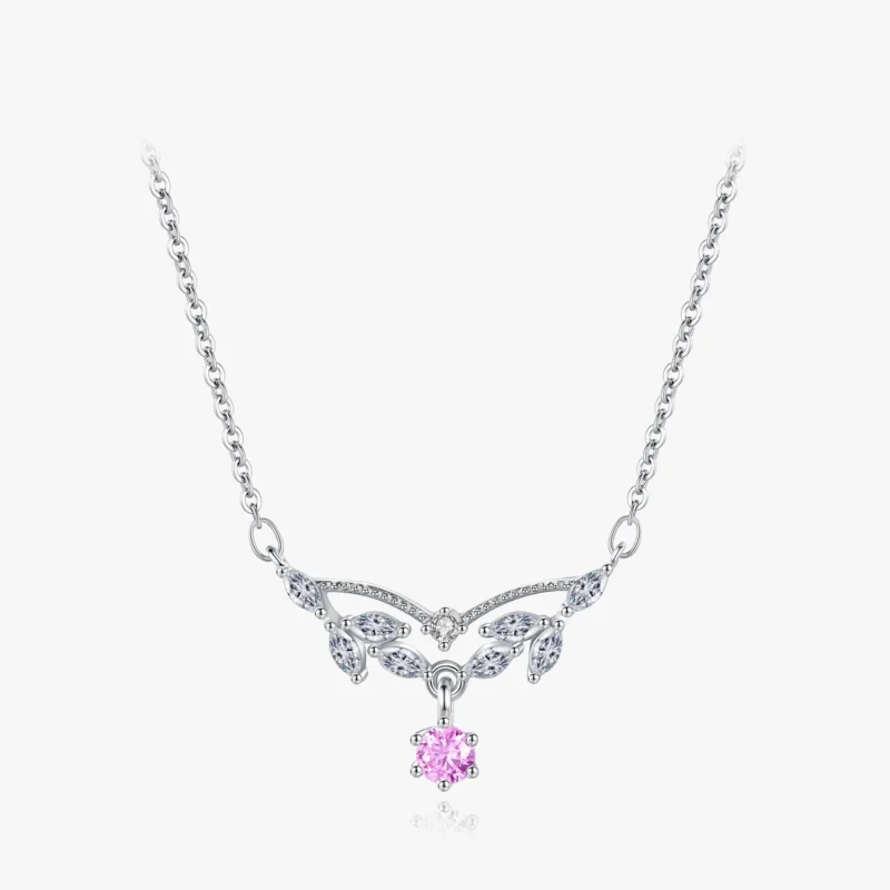Pink Zircon Water Drop Design Necklace Sterling Silver