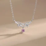 Pink Zircon Water Drop Design Necklace Sterling Silver