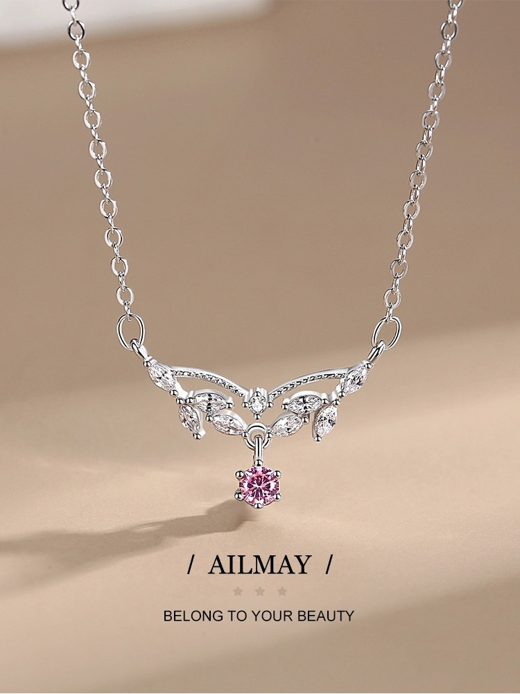 Pink Zircon Water Drop Design Necklace Sterling Silver