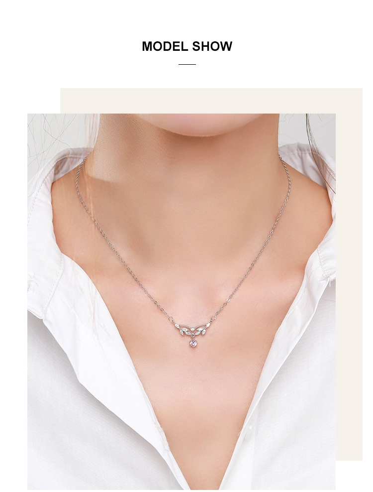Pink Zircon Water Drop Design Necklace Sterling Silver