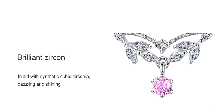Pink Zircon Water Drop Design Necklace Sterling Silver