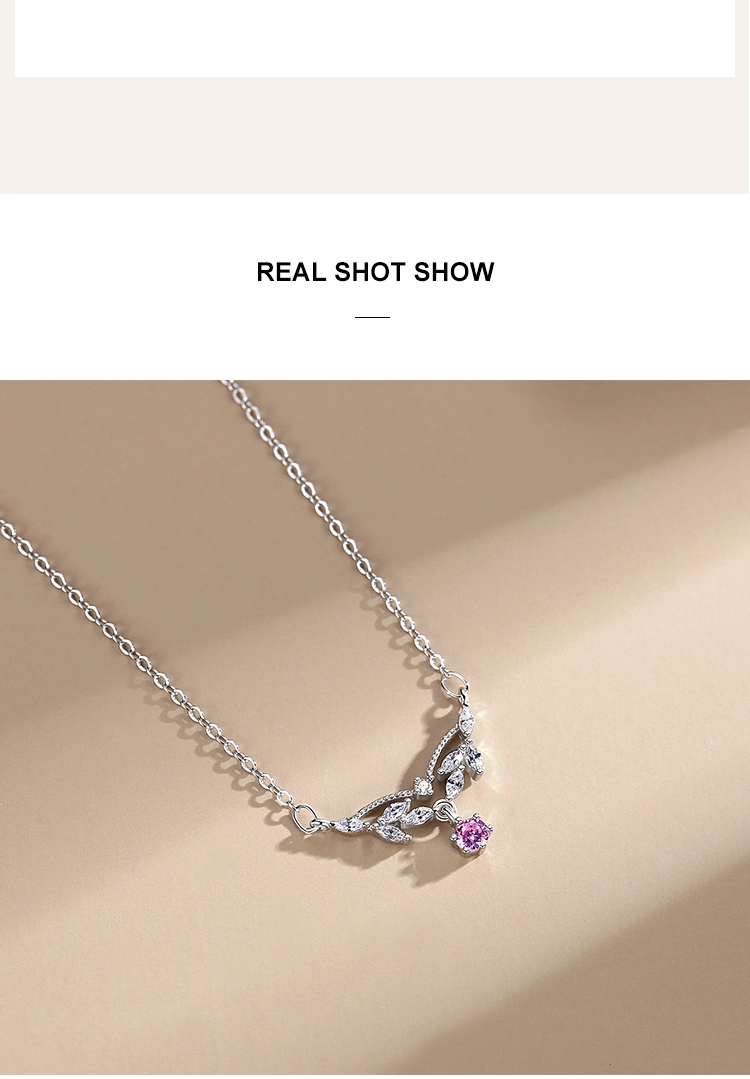 Pink Zircon Water Drop Design Necklace Sterling Silver