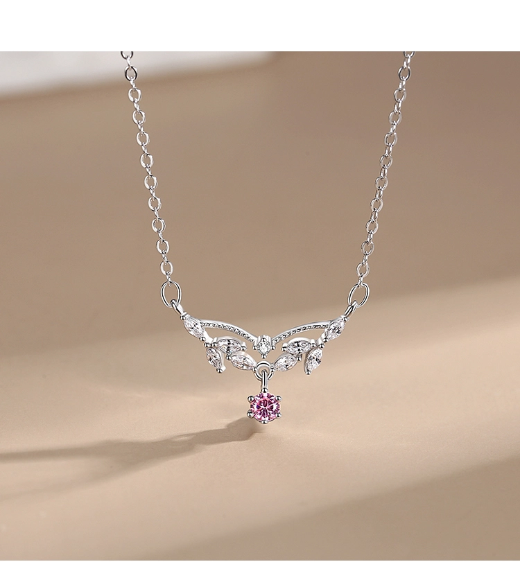 Pink Zircon Water Drop Design Necklace Sterling Silver