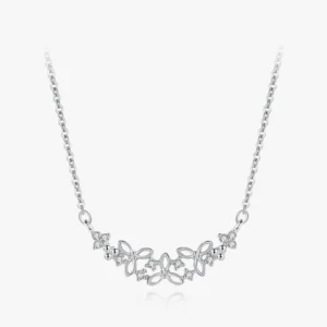 CZ With Flower Shape Pendant Necklace Sterling Silver