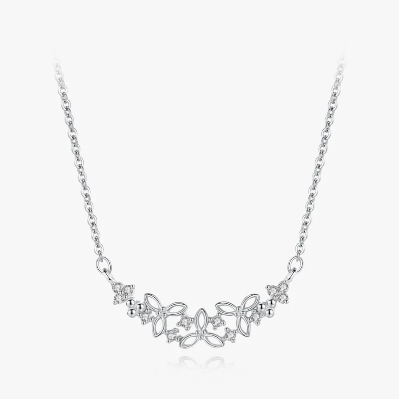 CZ With Flower Shape Pendant Necklace Sterling Silver