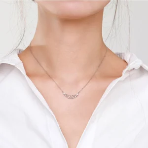 CZ With Flower Shape Pendant Necklace Sterling Silver