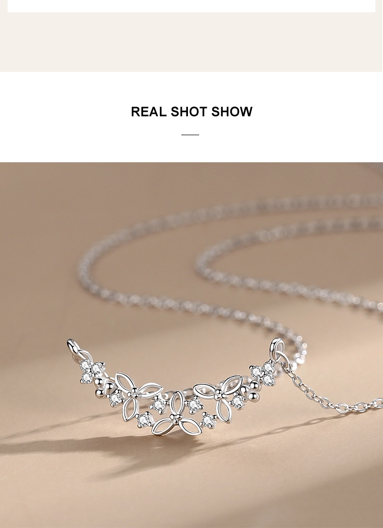 CZ With Flower Shape Pendant Necklace Sterling Silver