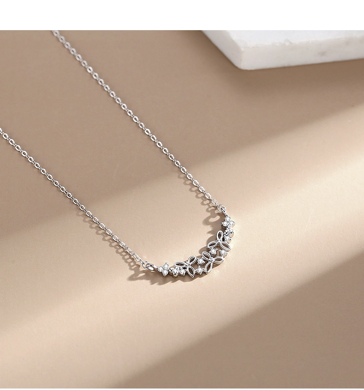 CZ With Flower Shape Pendant Necklace Sterling Silver