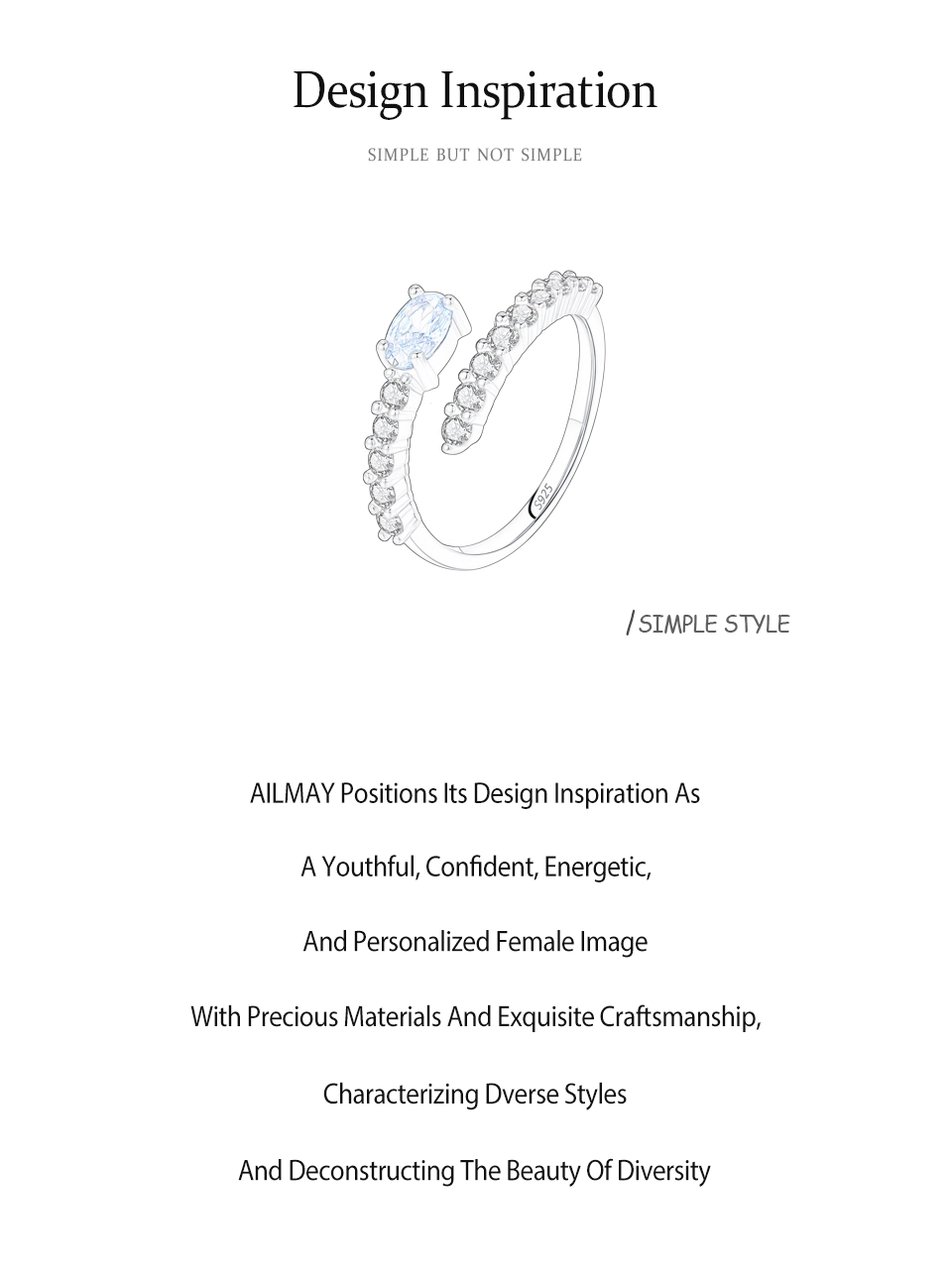 925 Sterling Silver Retro Blue Zircon Open Adjustable Finger Ring