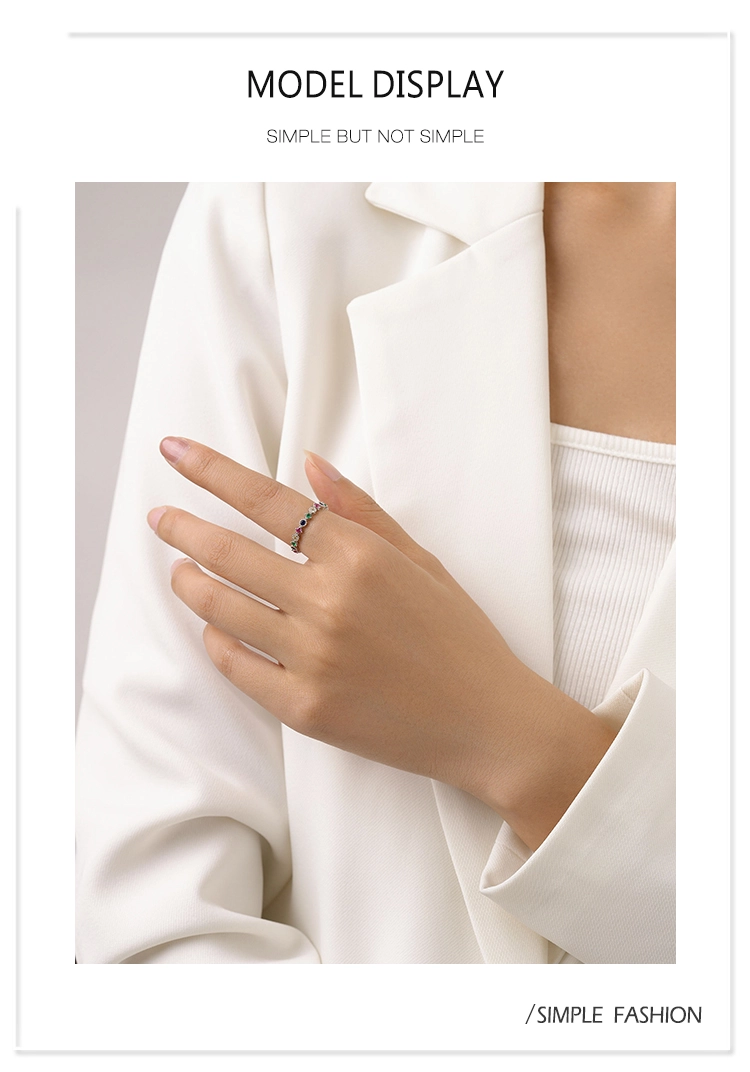 Pure 925 Sterling Silver Fashion Bright Multicolor Zirconia Stackable Rings