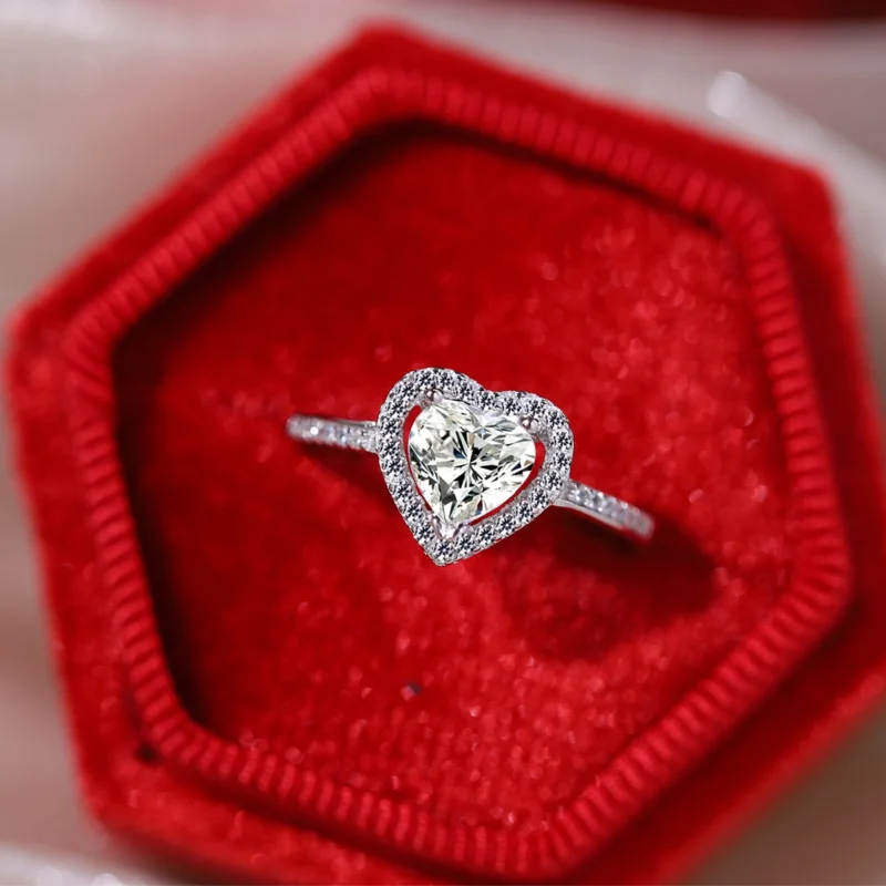 Halo Heart Shaped Ring 925 Sterling Silver Women