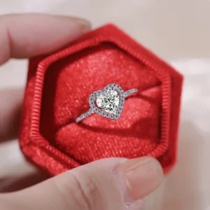 Halo Heart Shaped Ring 925 Sterling Silver Women