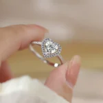 Halo Heart Shaped Ring 925 Sterling Silver Women