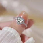 Halo Heart Shaped Ring 925 Sterling Silver Women