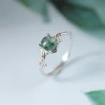 Green Moss Agate Ring Water Grass Agate Stone 925 Silver