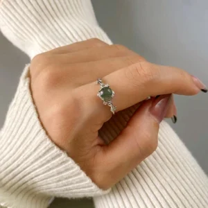 Green Moss Agate Ring Water Grass Agate Stone 925 Silver