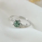 Green Moss Agate Ring Water Grass Agate Stone 925 Silver