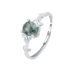 Green Moss Agate Ring Water Grass Agate Stone 925 Silver