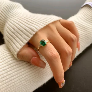 Vintage Emerald Zircon Ring 925 Sterling Silver