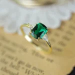 Vintage Emerald Zircon Ring 925 Sterling Silver
