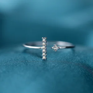 T-shaped Ring Zircon Sterling Silver Simple Adjustable