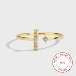 T-shaped Ring Zircon Sterling Silver Simple Adjustable