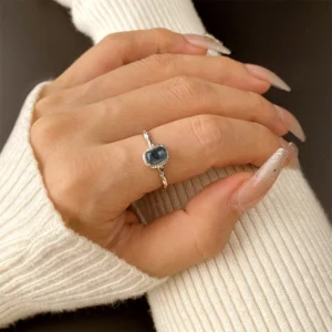 Natural Water Grass Green Moss Ring Silver Opening