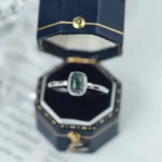Natural Water Grass Green Moss Ring Silver Opening