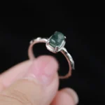 Natural Water Grass Green Moss Ring Silver Opening