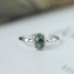 Natural Water Grass Green Moss Ring Silver Opening