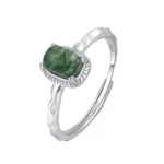 Natural Water Grass Green Moss Ring Silver Opening