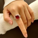 Oval Ruby Engagement Ring Red Zircon Women 925 Pure Silver