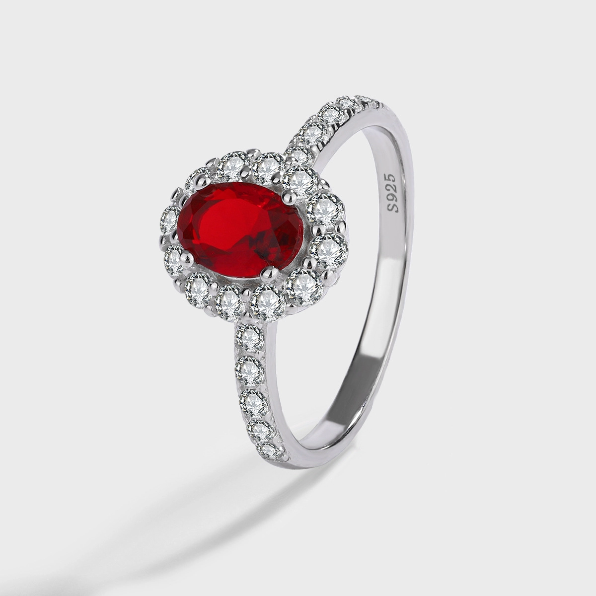 Oval Ruby Engagement Ring Red Zircon Women 925 Pure Silver