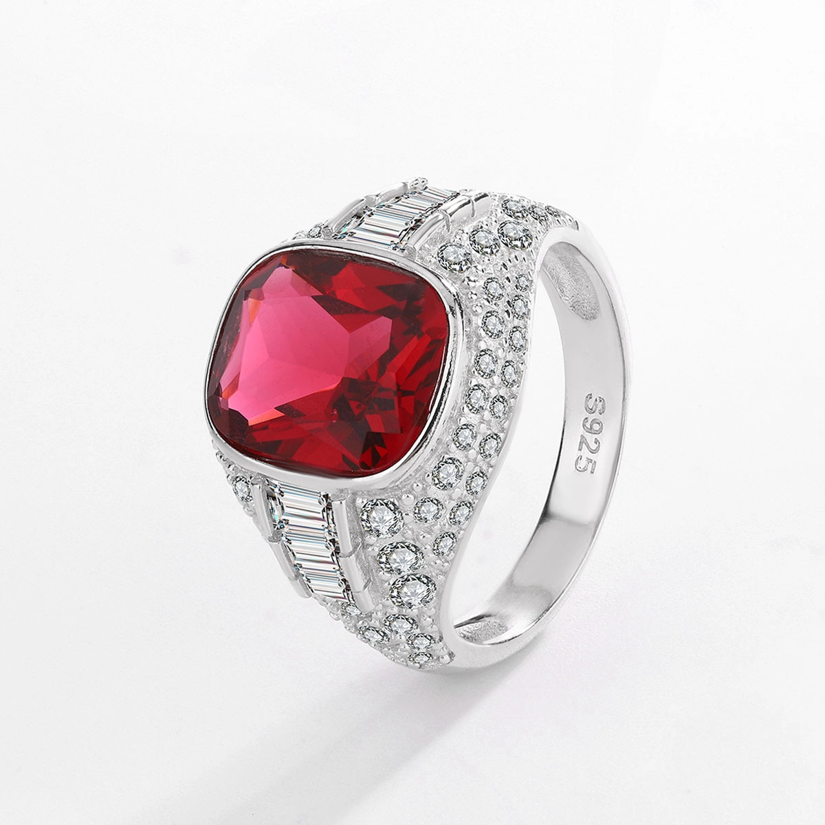 Oval Ruby Engagement Ring Red Zircon Women 925 Pure Silver