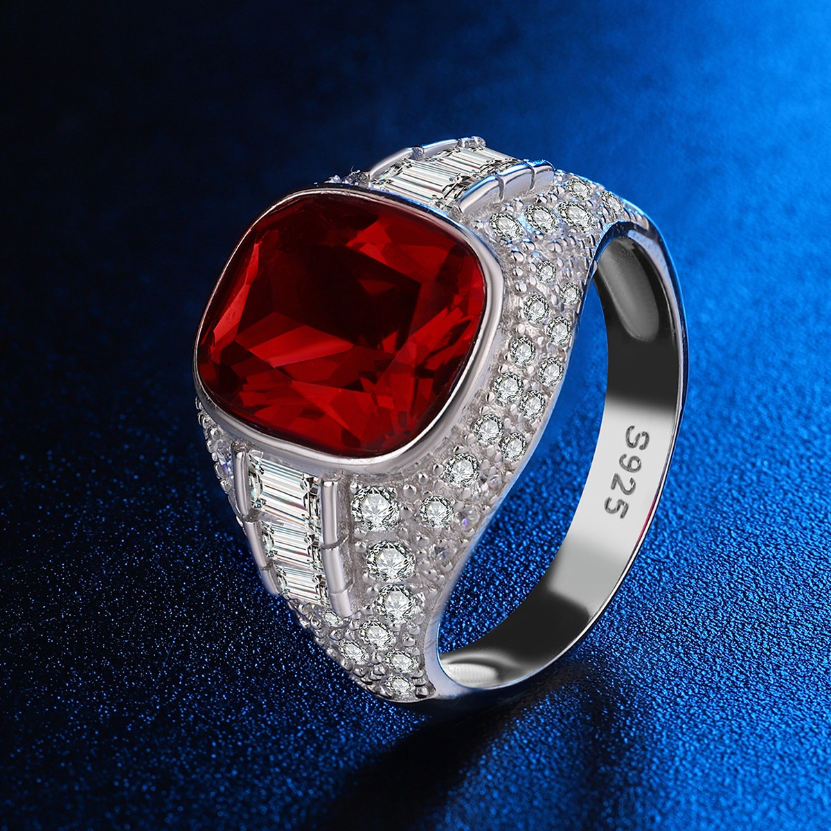 Oval Ruby Engagement Ring Red Zircon Women 925 Pure Silver